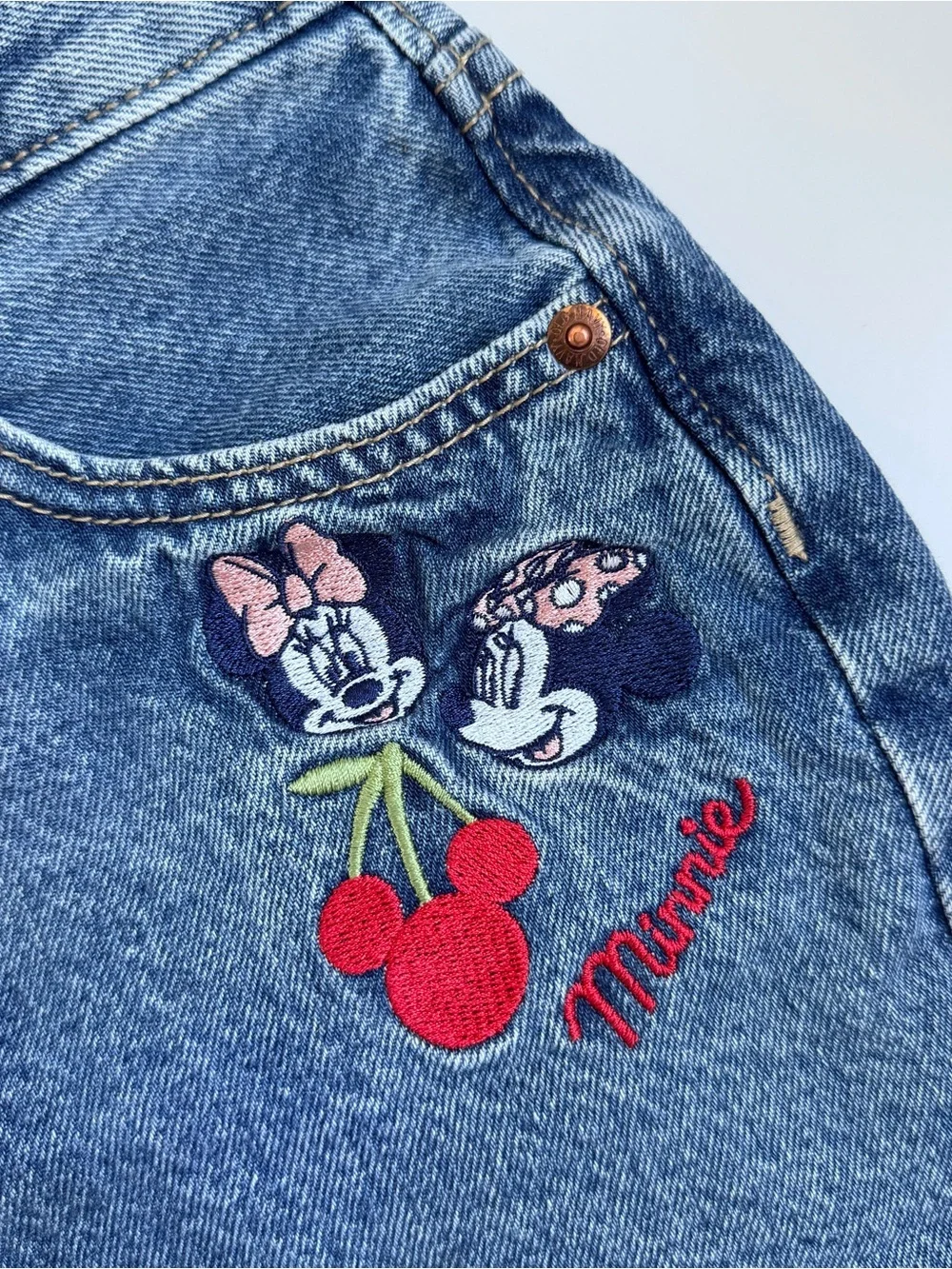 Old Navy Blue Minnie Embroidered Denim Shorts Girls Size 10